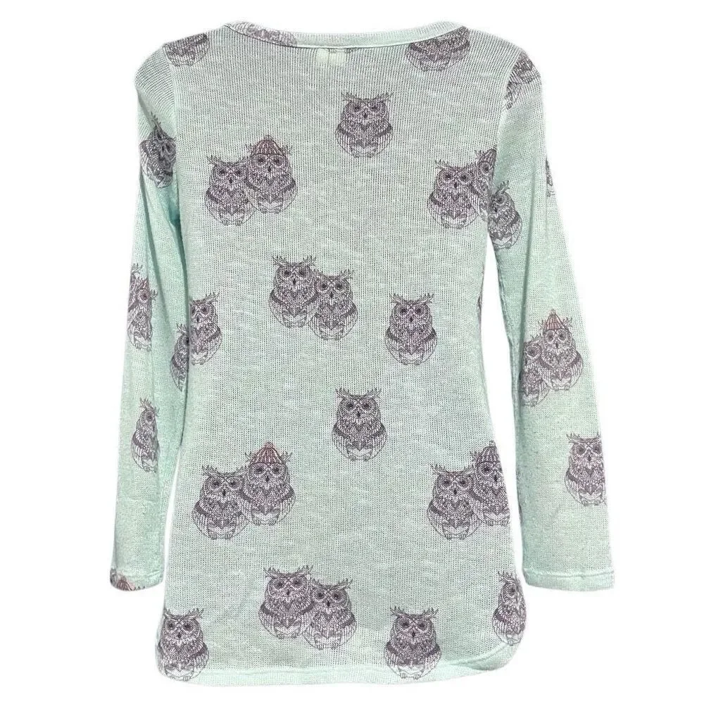 Mudd Mint Green Owl Pullover Close-Knit Sweater Girl’s 10
